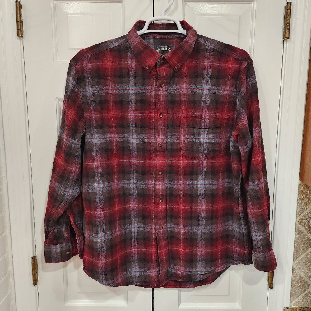 Pendleton Shirt - XL - Darker Red and Gray Blue Plaid